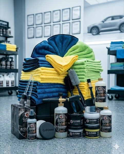 Car care accessories, microfibre towels, brushes, and products