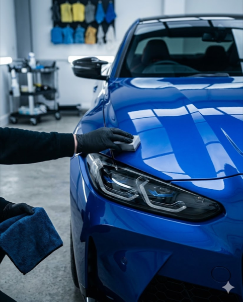 Applying sealant or coating with an applicator pad on paint