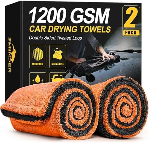 2-Pack 1200 GSM Car Drying Towels – Microfiber Towels for Cars (36" x 24"),... (SMINDER)