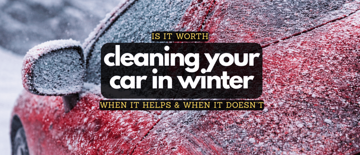 Dirty red car in winter