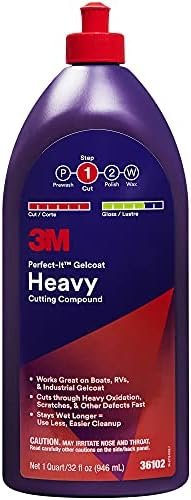 3M Perfect-It Gelcoat Heavy Cutting Compound, 36102, 1 Quart, Fiberglass...