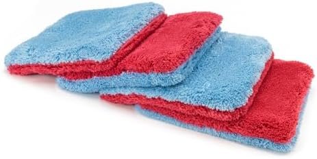 Autofiber Flat Out Microfiber Car Wash Pad - Pack of 4, Blue/Red (9 inch x 8...