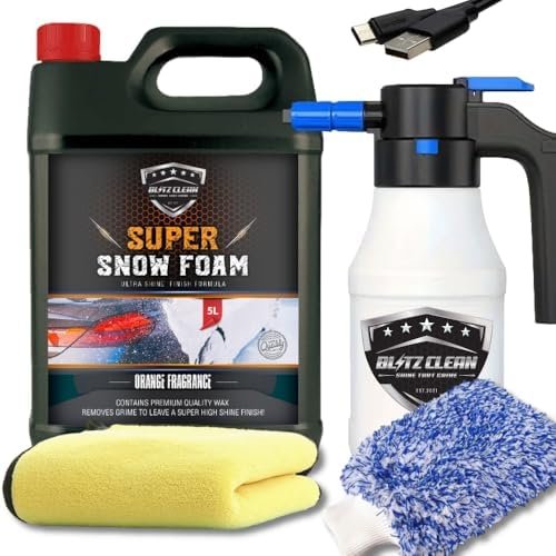 5L Snow Foam Plus 1.5L Rechargeable Battery Snowfoam Sprayer Full Kit Inc Wash... (Blitz Clean)