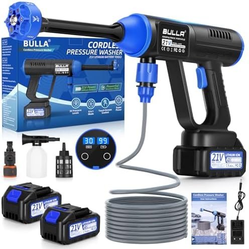 Cordless Pressure Washer, 6 in 1 Portable Power Washer with 2 Battery and... (BULLA)